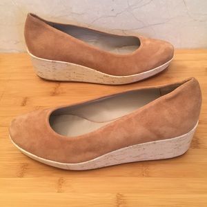 NEW NEVER BEEN WORN Camel Suede Cork Wedge`